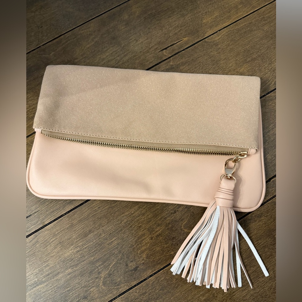 Women's Blush Pink Fold-Over Tassel Clutch by Who What Wear